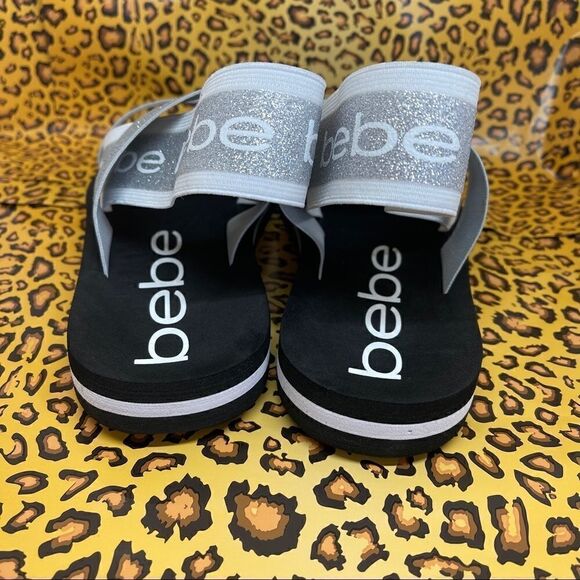 Bebe Atena Silver Giltter Stretch Sandals NWT Sz9 - Picture 12 of 16